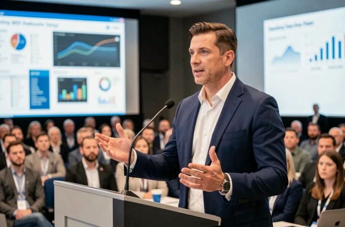 Cédric Guerin présentant sa stratégie SEO lors de la conférence TeknSEO 2026 à Rennes